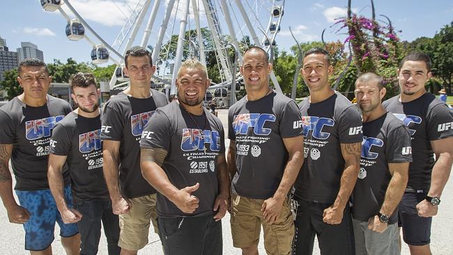 Australian UFC fighters (from left to right) Soa Palelei, Ben Wall, Anthony Perosh, Mark Hunt, James Te Huna, Dylan Andrews, ...