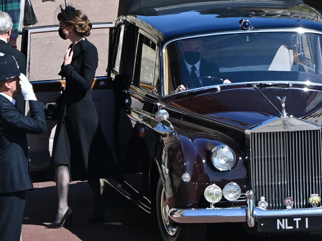 Kate arriving for the funeral at Windsor Castle. Picture: Justin Tallis/WPA Pool/Getty Images)