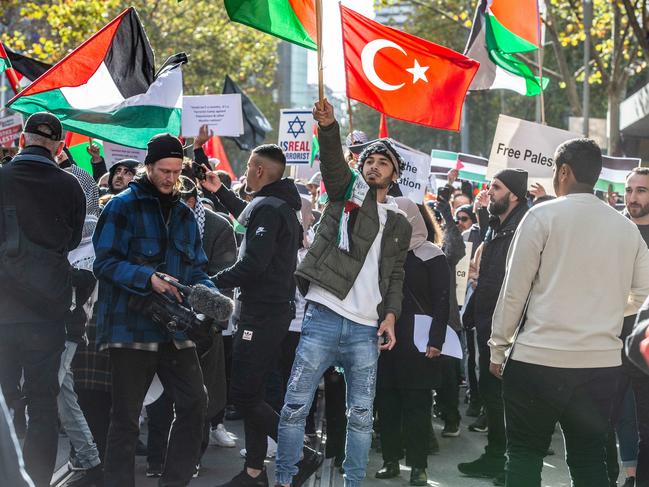 Many protesters waved flags. Picture: NCA NewsWire/Sarah Matray