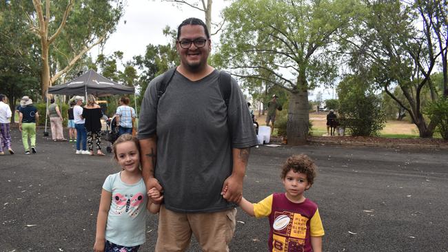 Luna, Len and Kai at the Great Australian Bites Australia Day event 2023. Picture: Chloe Cufflin.