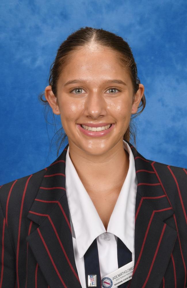 Jade Bartholomeusz, Brisbane State High School captain. Picture: Contributed