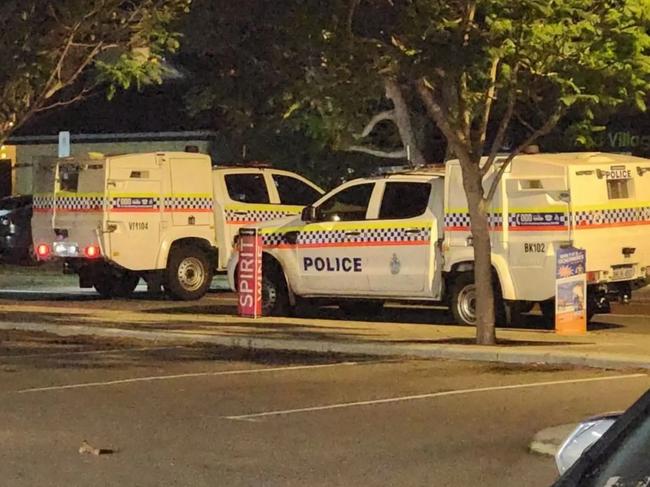 Police cars on the scene in Brentwood where a 57-year-old man had been set on fire on Monday night. Picture: Nine News