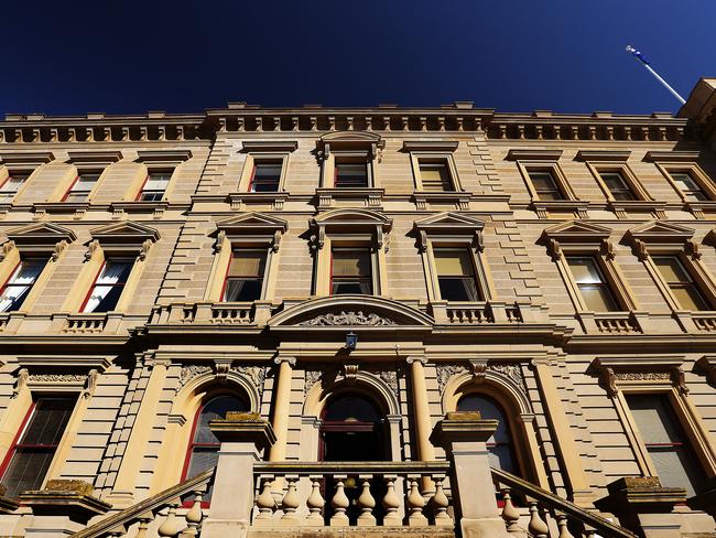 The facade of the Treasury Building facing Franklin Square.