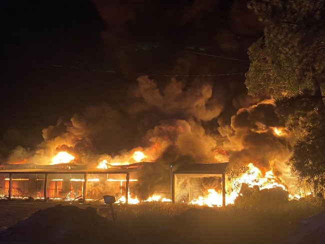 A large industrial shed destroyed by fire south of Brisbane. Picture: QFES