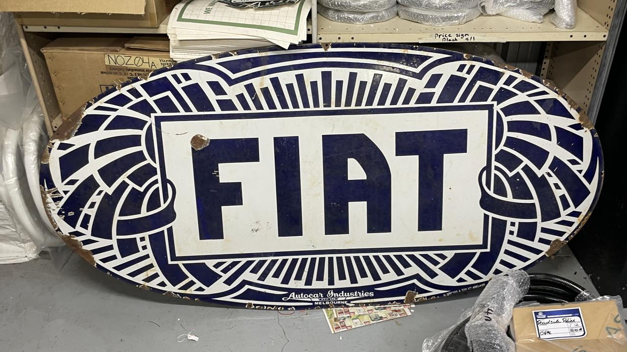 A large vintage Fiat sign from Roadside Relics on Brisbane Road, Gympie.