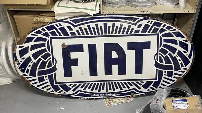 A large vintage Fiat sign from Roadside Relics on Brisbane Road, Gympie.