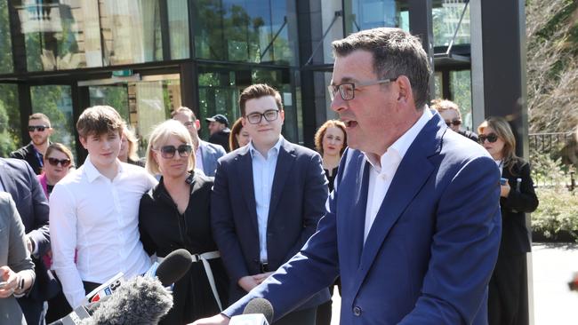 Victorian Premier Daniel Andrews announcing his resignation on Tuesday. Picture: David Crosling