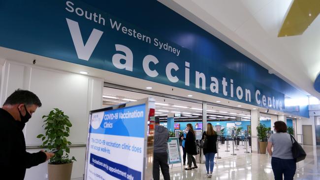 The newly opened South Western Sydney Vaccination Centre at Macquarie Fields on Thursday. Picture: Getty Images