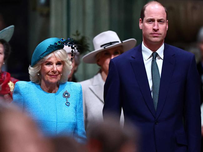 Queen Camilla and Prince William held up the fort for the royal family at the annual Commonwealth Day service ceremony at Westminster Abbey. Picture: HENRY NICHOLLS / POOL / AFP