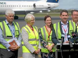 Managing Director of Alliance Scott McMillan, Mayor Margaret Strelow, Brittany Lauga MP, Minister Cameron Dick and Barry O'Rourke MP at Rockhampton's airport Friday morning. Picture: Jann Houley