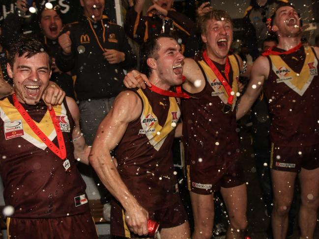 EFNL: Boronia celebrates its 2023 Division 2 premiership. Picture: Davis Harrigan