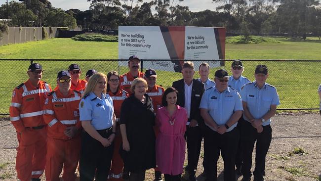 Police minister Lisa Neville and MP Lizzie Blandthorn with police and SES volunteers at the Fawkner site.