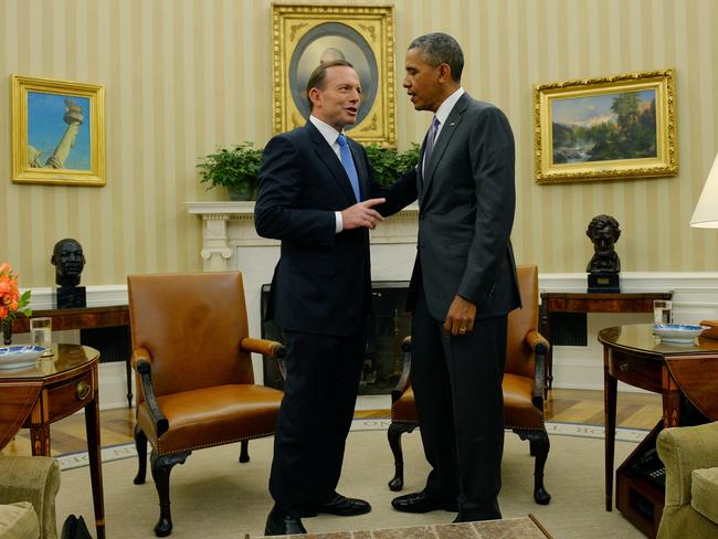 In agreement: Tony Abbott and US President Barack Obama both support the P-TECH model. Picture: Jake Nowakowski