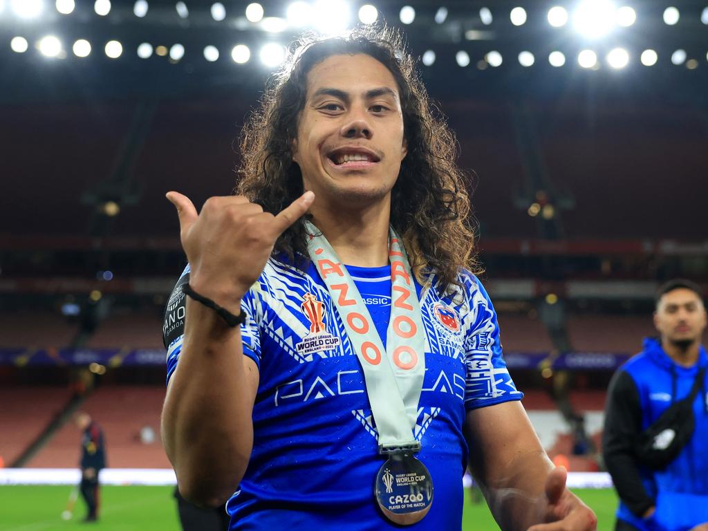 Jarome Luai has turned his focus from premiership celebrations to Samoa duties as he prepares to captain the side. Picture: Matthew Lewis/Getty Images