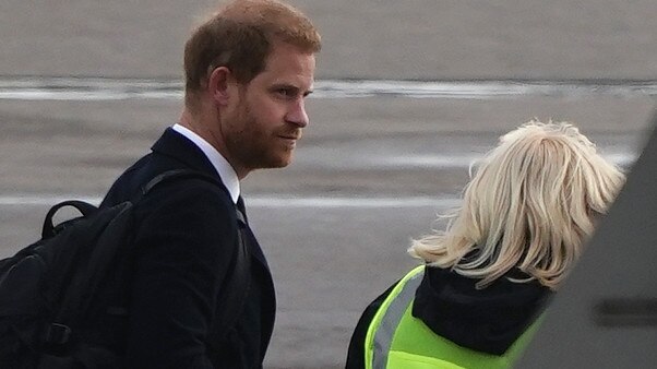 The Duke of Sussex at Aberdeen Airport as he travels to London following the death of Queen Elizabeth II on Thursday. Picture: Aaron Chown/PA Wire