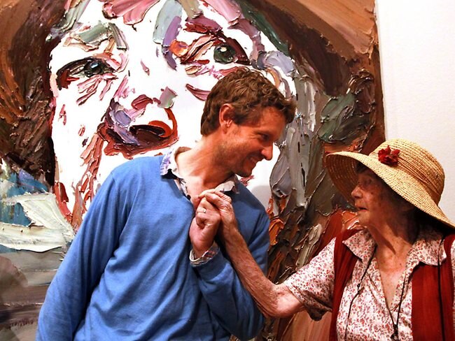 <p>Artist Ben Quilty with his subject, artist Margaret Olley, in front of Quilty's portrait of her at the Art Gallery of NSW in The Domain, Sydney. Quilty is the winner of the 2011 Archibald Prize. Picture: Alan Pryke</p>