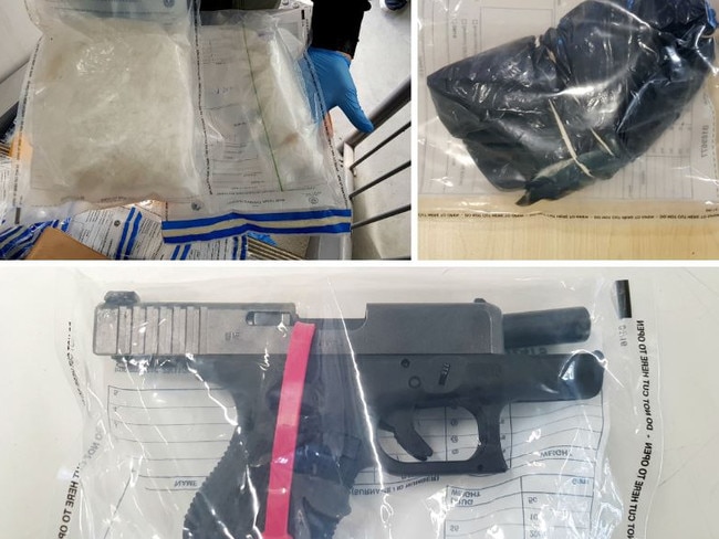 Drugs and guns seized by SA Police during raids targeting the Rock Machine outlaw motorcycle gang. Picture: SA Police