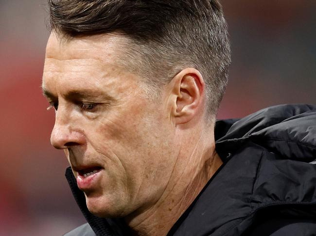 SYDNEY, AUSTRALIA - AUGUST 09: Craig McRae, Senior Coach of the Magpies looks on during the 2024 AFL Round 22 match between the Sydney Swans and the Collingwood Magpies at The Sydney Cricket Ground on August 09, 2024 in Sydney, Australia. (Photo by Michael Willson/AFL Photos via Getty Images)