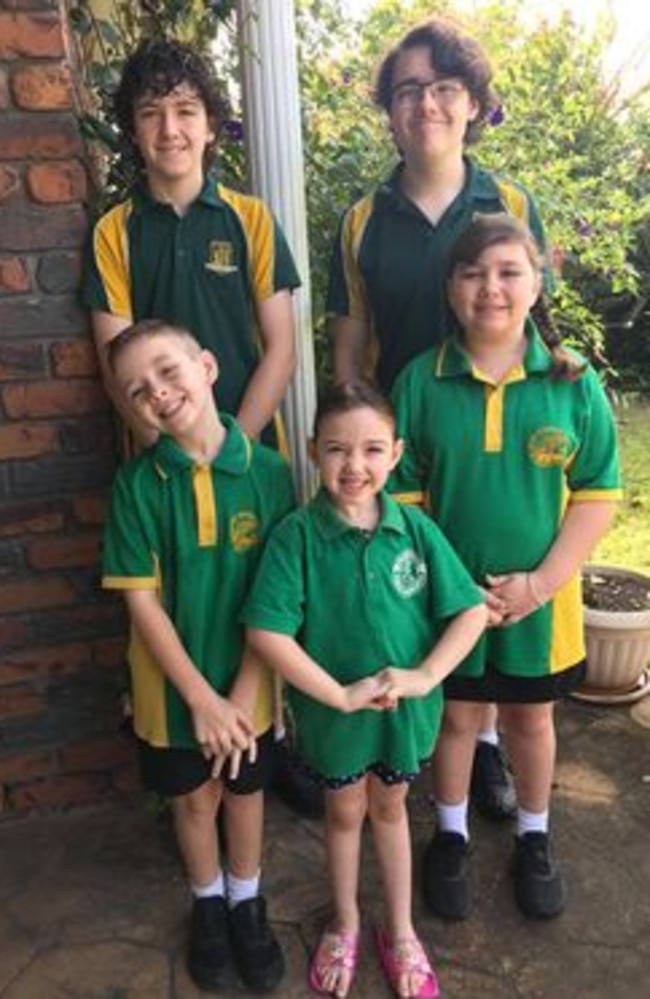 Proserpine siblings Clayton Jak, Corban, Junuh, Indiana and River Colling are all shaving their heads for a cause close to their hearts. Picture: Supplied