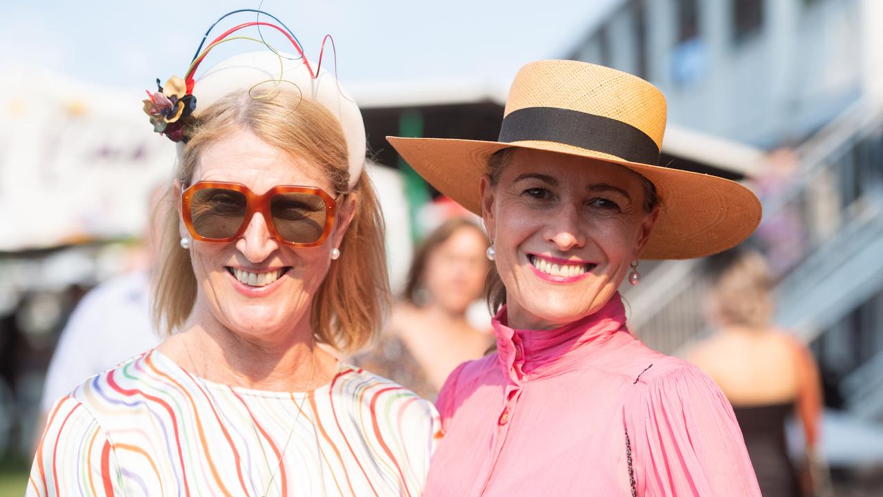 Donna Topping and Mandy Docksey enjoying the 2020 Great Northern Darwin Cup Carnival. Picture: Che Chorley