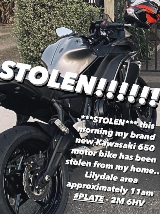 Can you help Neighbours star Bonnie Anderson find her stolen motorbike? Picture: Supplied/Instagram