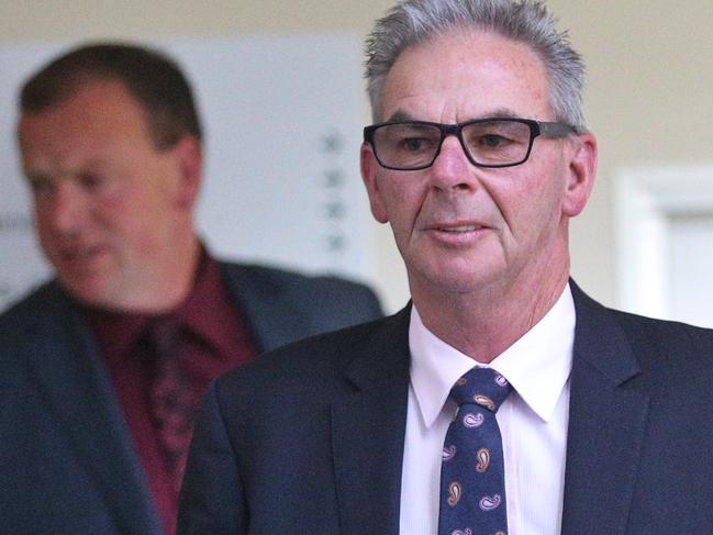 Horse trainers Lee (R) and Shannon Hope (background) at Racing Victoria for the hearing into Cobalt use on Tuesday, November 17, 2015, in Flemington, Victoria, Australia. Picture: Hamish Blair