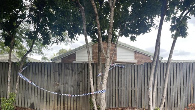 Crime scene tape was set up at the back of the property where the offenders jumped the fence into the backyard. Picture: Shayla Bulloch