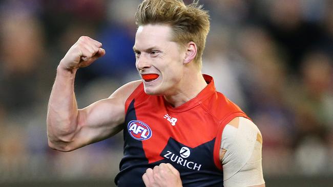 Melbourne’s Charlie Spargo celebrates a goal. Picture: Michael Klein