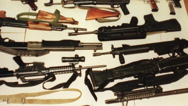 A cache of weapons seized from Allan Chamberlain that, prosecutors alleged, belonged to Perre.