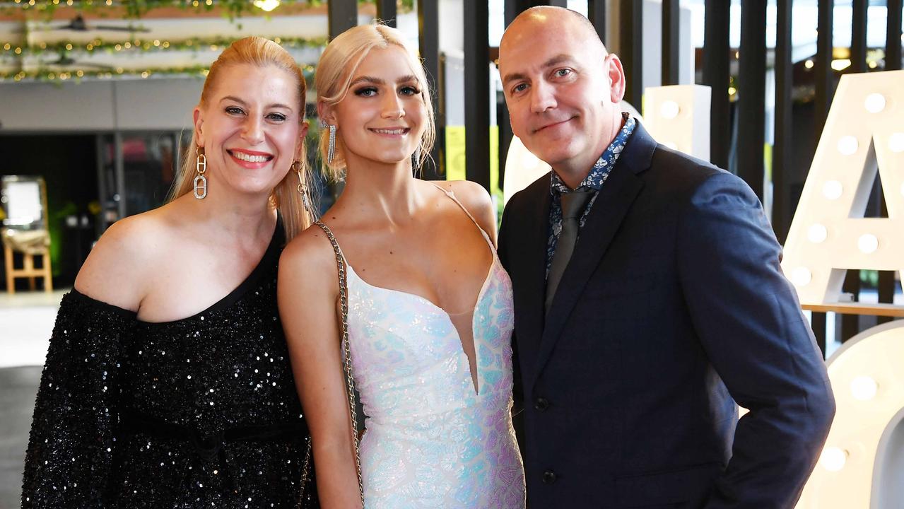 Kyle, Halle and Corey Clark at year 12 formal, Nambour Christian College. Picture: Patrick Woods.