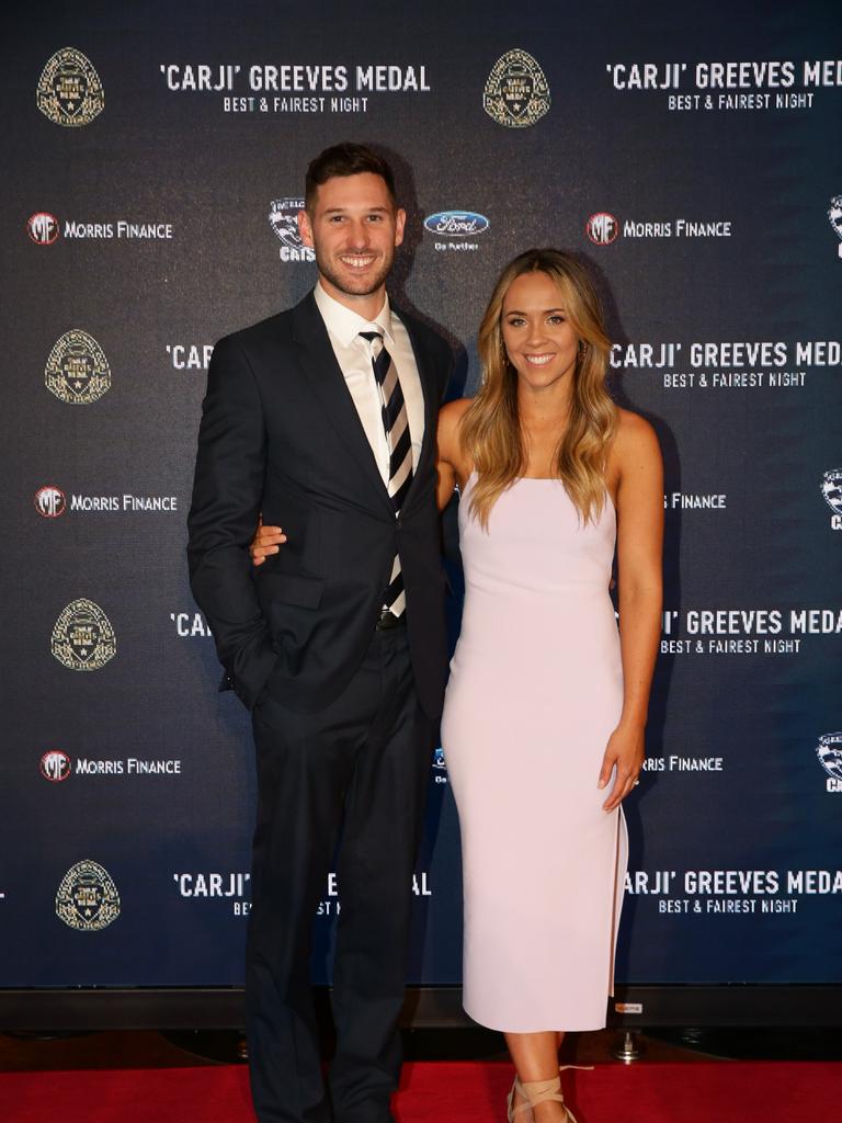 Aaron Black and Lauren Goder. Carji Greeves red carpet arrivals. Picture: Peter Ristevski