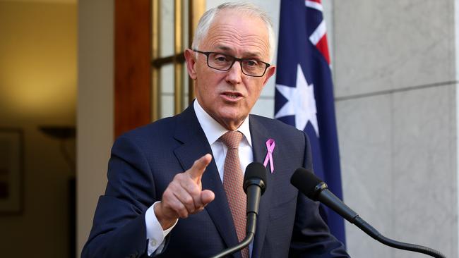 PM Malcolm Turnbull during the announcement of the ban on sex between ministers and their staff. Picture Kym Smith