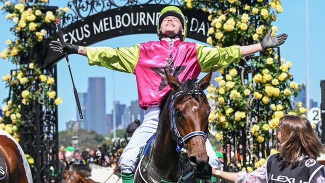 Knight's Choice ridden by Robbie Dolan wins the Lexus Melbourne Cup at Flemington Racecourse on November 05, 2024 in Flemington, Australia. (Photo by Reg Ryan/Racing Photos via Getty Images)