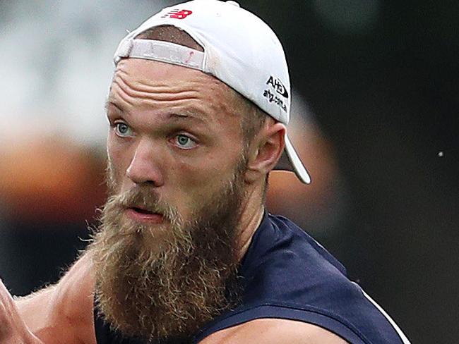 Melbourne AFL training at Goschs Paddock. Max Gawn and Jake Spencer    .Pic : Michael Klein