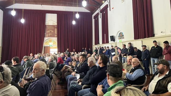 Full house at the live sheep export phase-out consultation panel meeting at Narrogin, Western Australia, on April 18, 2023.