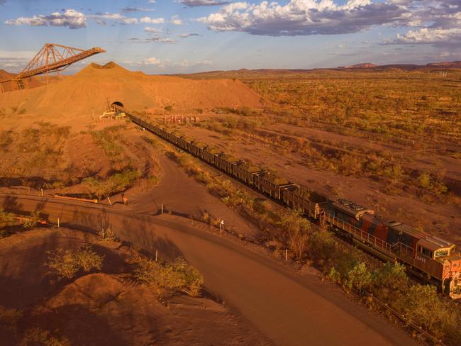 BHP iron ore train in the Pilbara, Western Australia 2. Photo credit Gerrit Nienaber.