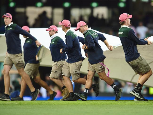 Covers were on and off at the SCG for the third Test between Australia and South Africa. Picture: Brett Hemmings - CA/Cricket Australia via Getty Images