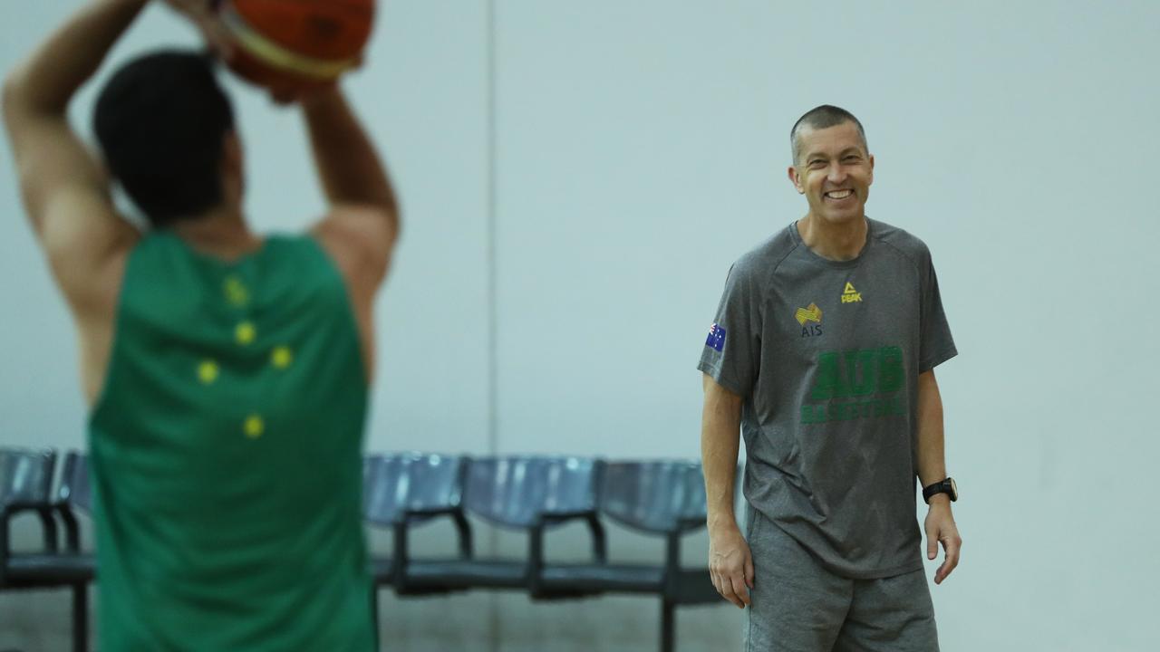 Boomers coach Andrej Lemanis watches over training.