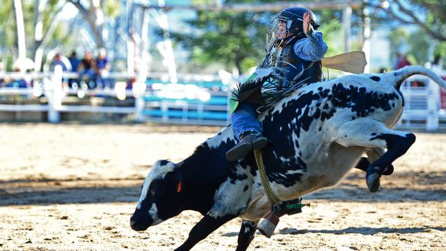 Dallon Finch, 9, from Townsville competing in the Bartlett Park Rodeo, Kelso.