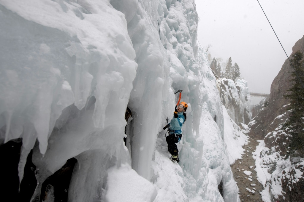 Jen Brinkley has been coming to Ouray to climb in the ice park for three decades