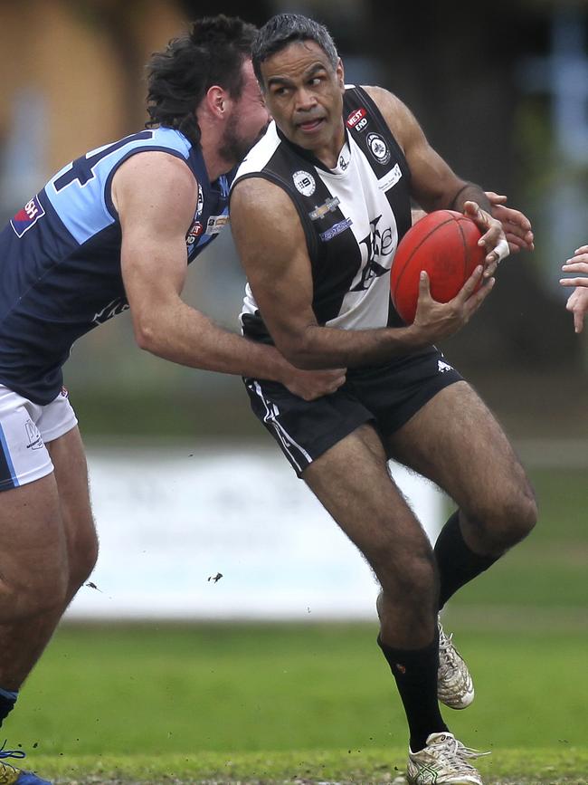 Agius in action on Saturday. Kilburn unfortunately went down to the Towns, 23.11 (149) to 1.5 (11). Picture: AAP/Dean Martin