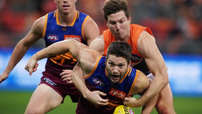 Toby Greene lays his one tackle last week. Pic: Getty Images