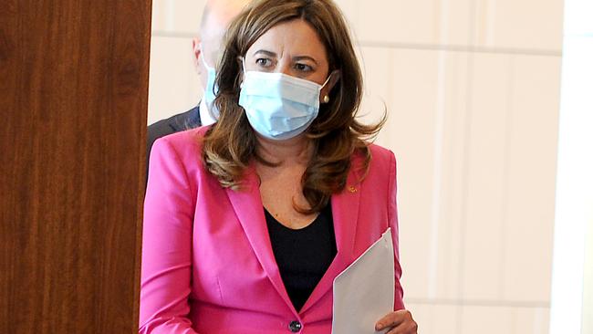 Queensland Premier Annastacia Palaszczuk at the Covid-19 press conference on Wednesday. Picture: John Gass