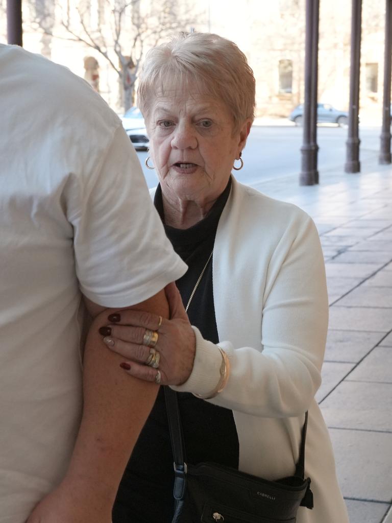 Beverley Hanley’s younger sister, Cheryl McGee leaving court with family members, after giving evidence. Picture: NewsWire / Dean Martin