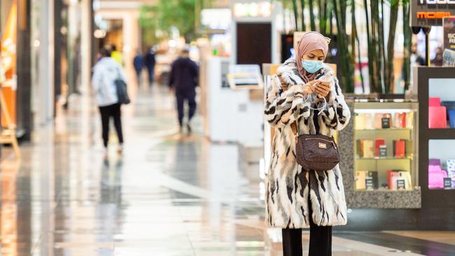 Chadstone Shopping Centre remains quiet as stage 4 lockdown continues in Melbourne. Picture: Jake Nowakowski