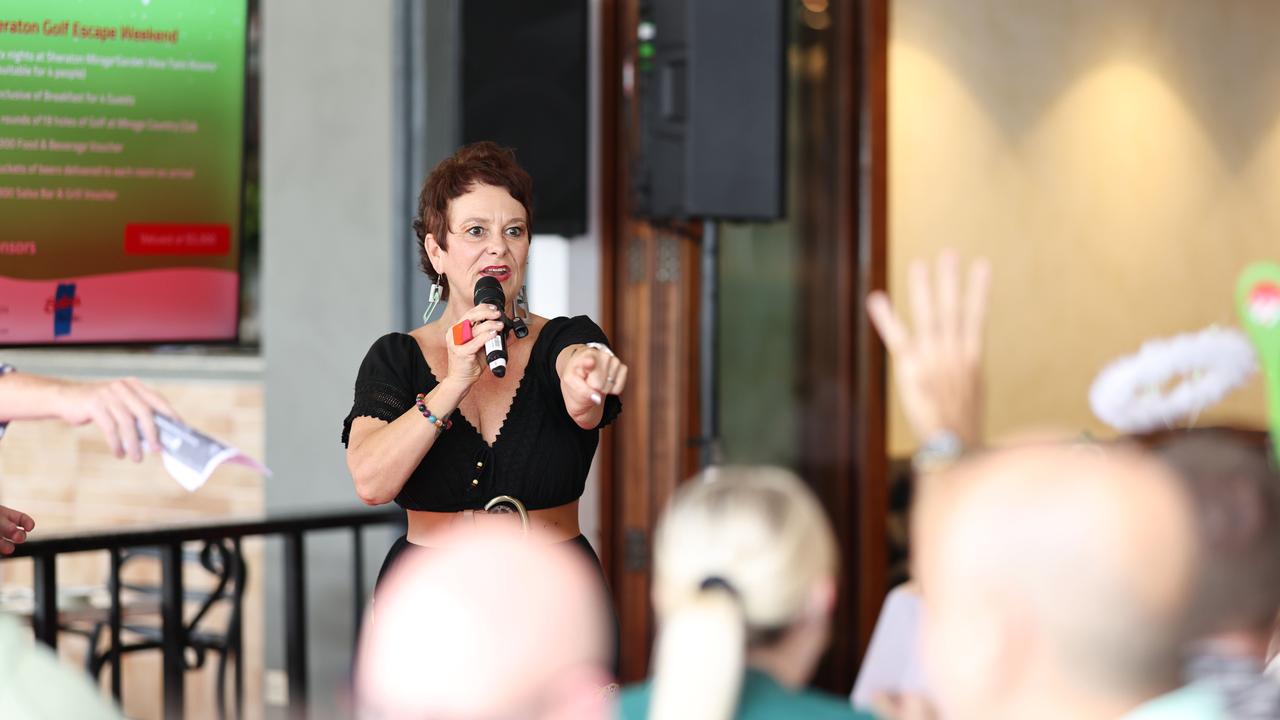 Keesha McLean was the auctioneer at the Trinity Advisory fundraising lunch at Little Sister restaurant. Picture: Brendan Radke