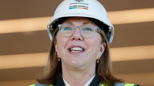 LUDDENHAM, AUSTRALIA - NewsWire Photos JULY 30, 2024. Catherine King MP gets a tour of construction progress on the terminal at Western Sydney International (Nancy Bird Walton) Airport. Western Sydney suburb of Luddenham & BadgeryÃ&#149;s Creek. Picture: NewsWire / Max Mason-Hubers