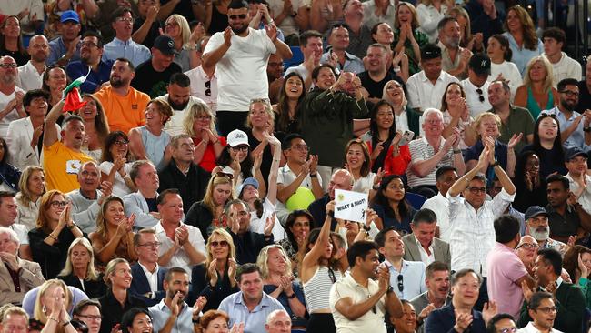 Fans cheer during the men's singles final at the Australian Open at Melbourne Park on January 26, 2025. Picture: Graham Denholm/Getty Images