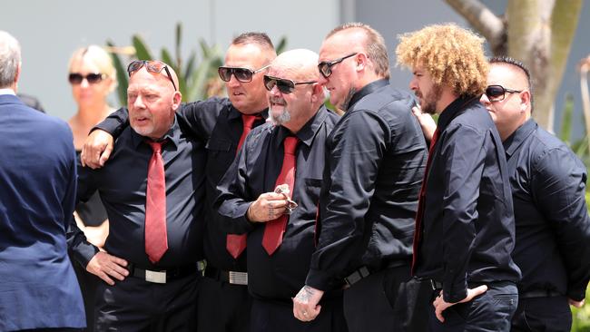 Friends and family attend the funeral of Comanchero bikie Shane Ross at Southport Church of Christ.