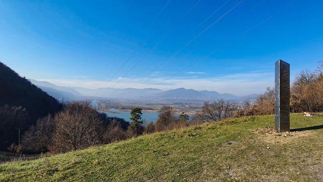 The Romanian monolift appeared on late November, on a hilltop in the country’s north. Picture: www.ziarpiatraneamt.ro / AFP